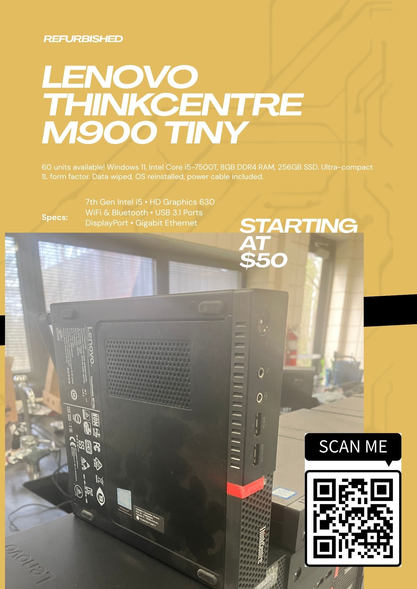 PC for sale starting at $50. Lenovo Thinkcentre M900 Tiny